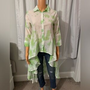 Cool Like An Angel size S lime green white extreme hi low button up shirt new